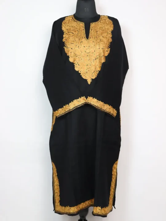 Raffal Wool Black Sehreen Pheran with Zari Aari Work