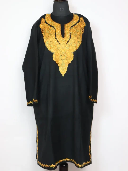 Zeenat Raffal Wool Black Pheran with Hand Aari Work