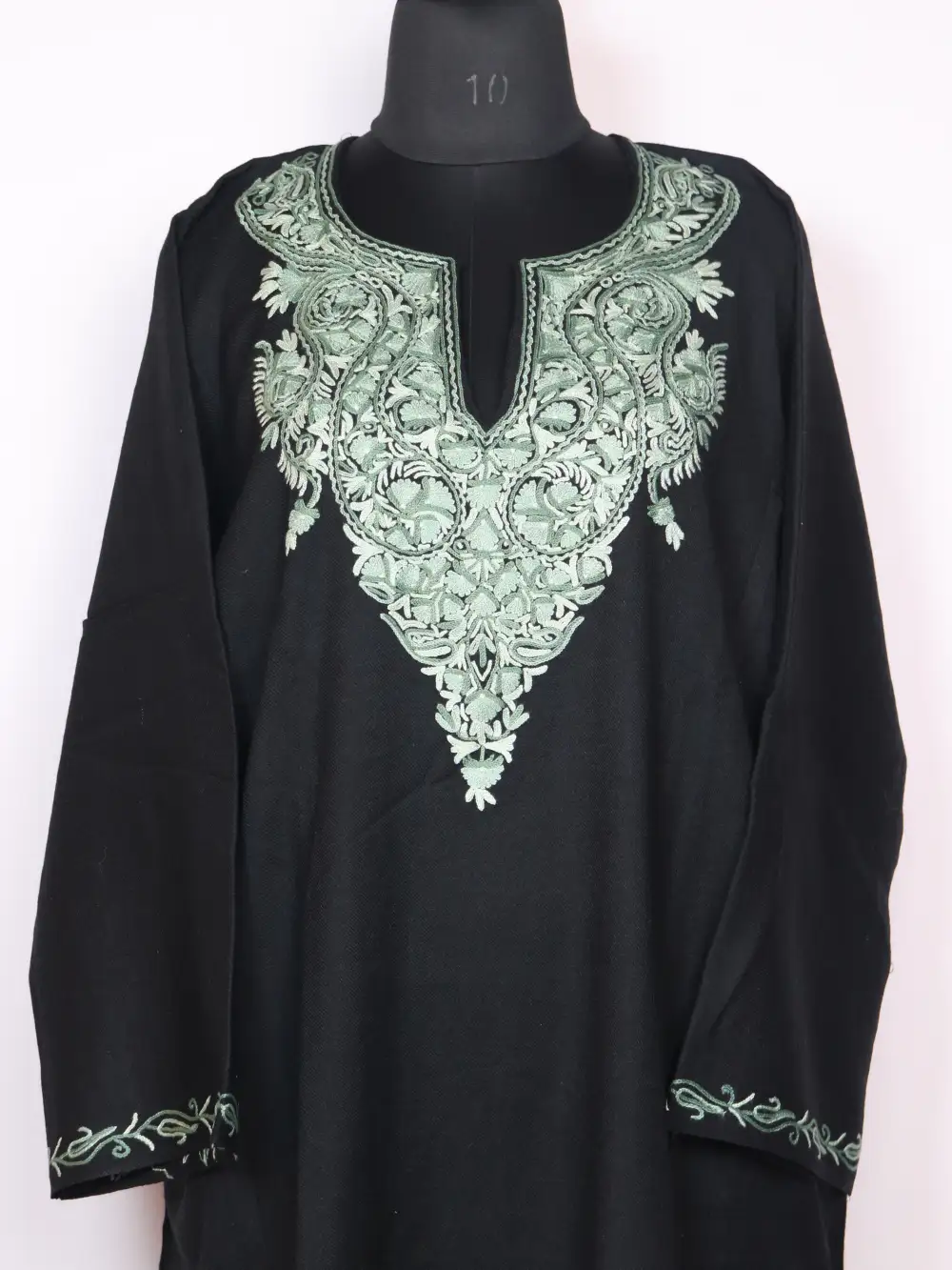 Kashmiri Raffal Wool Black Pheran with Hand Aari Work Shireen - Image 2