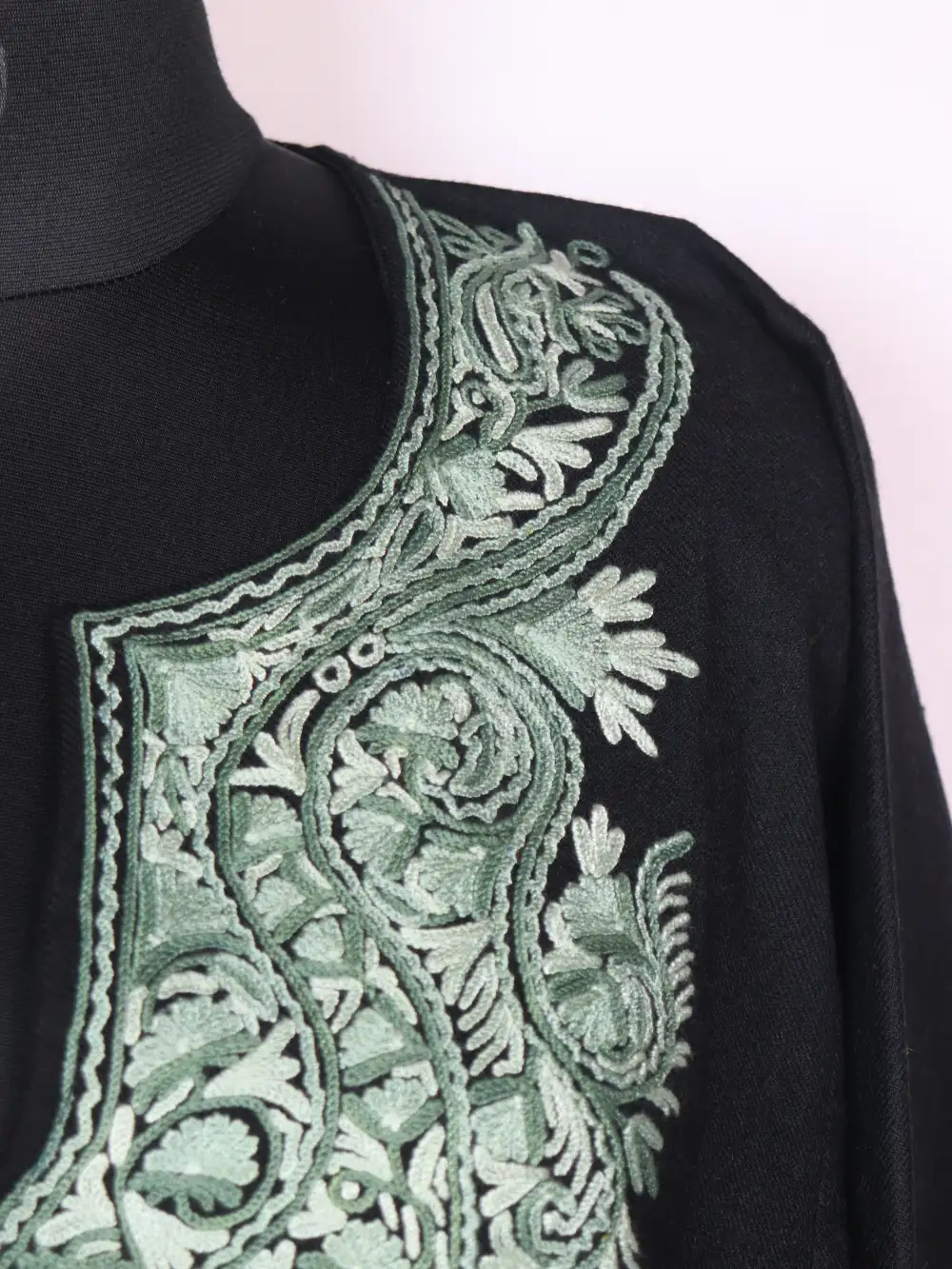 Kashmiri Raffal Wool Black Pheran with Hand Aari Work Shireen - Image 3