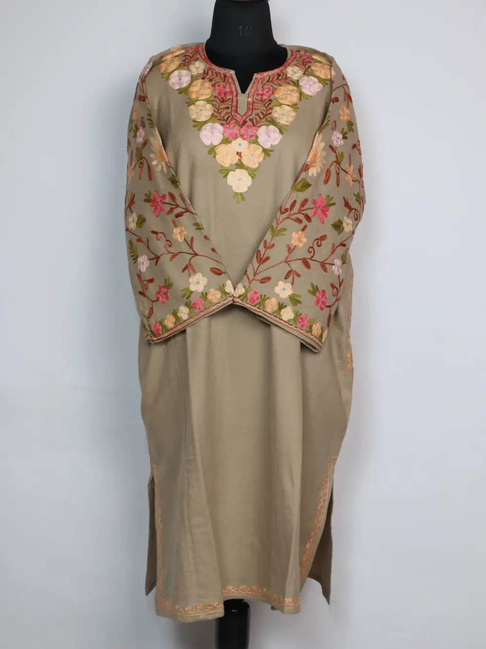 Kashmir Pheran Beige Cashmilon Wool Sleeve Jaal Aari Embroidery Shifa