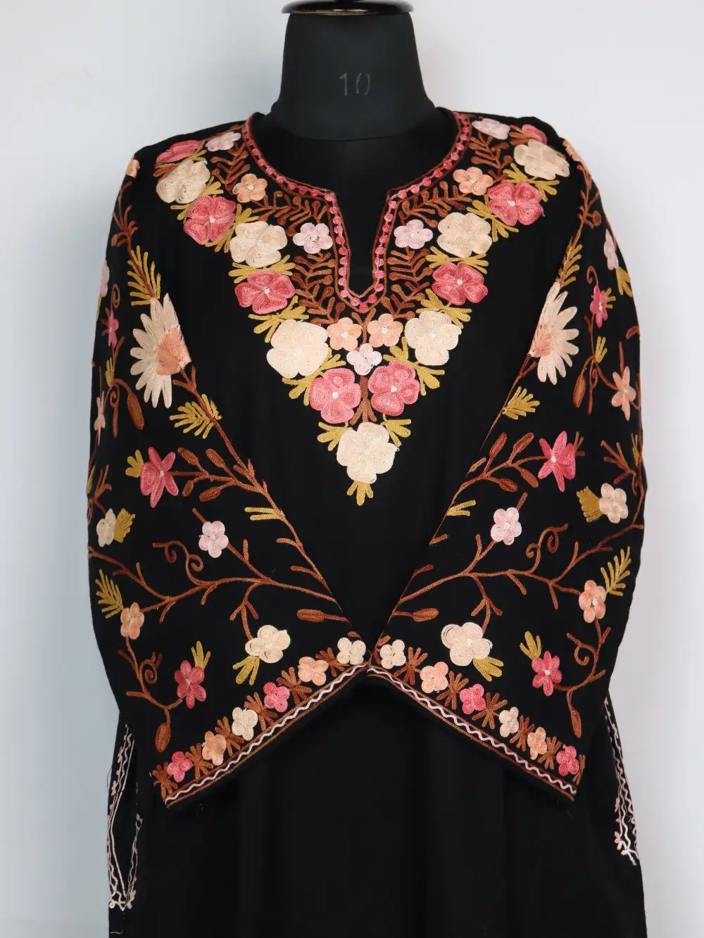 Shifa Black Pheran Kashmiri Cashmilon Wool Sleeve Jaal Aari Work - Image 2