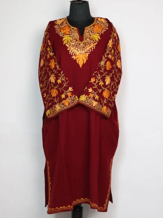 Pheran Kashmiri Shifa Cashmilon Wool  Sleeve Jaal Aari Work