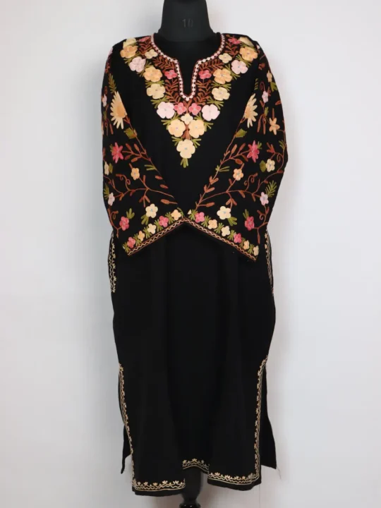 Shifa Pheran Dress Black Cashmilon Wool Sleeve Jaal Aari Work