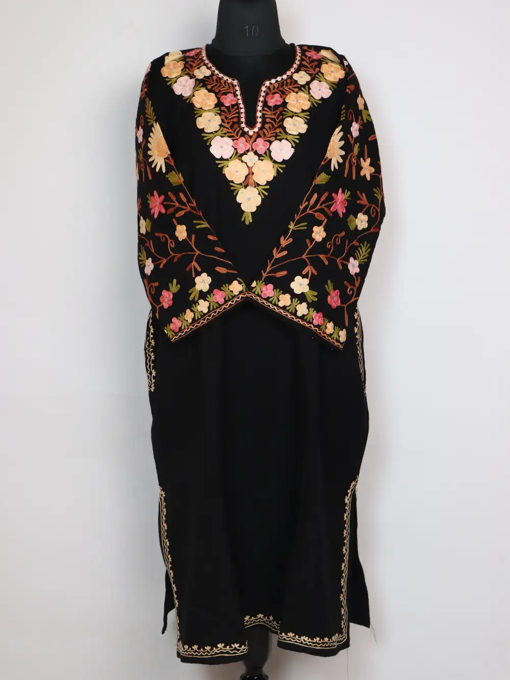 Shifa Pheran Dress Black Cashmilon Wool Sleeve Jaal Aari Work