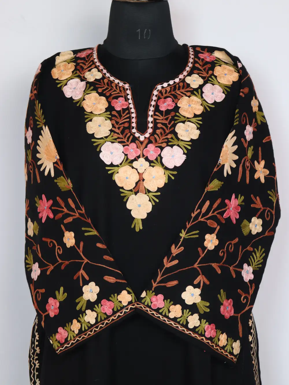 Shifa Pheran Dress Black Cashmilon Wool Sleeve Jaal Aari Work - Image 2