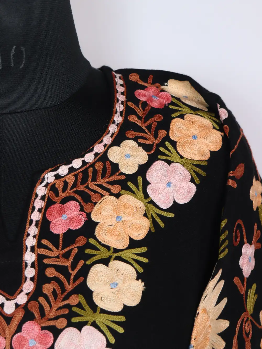 Shifa Pheran Dress Black Cashmilon Wool Sleeve Jaal Aari Work - Image 3