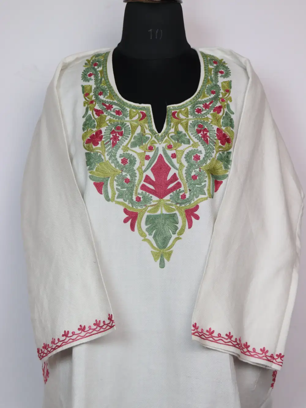 Huda Kashmir Pheran White Cashmilon Wool Aari Embroidery - Image 2