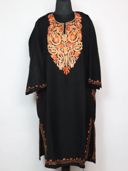 Black Woolen Cashmilon Pheran Azra with Aari Embroidery
