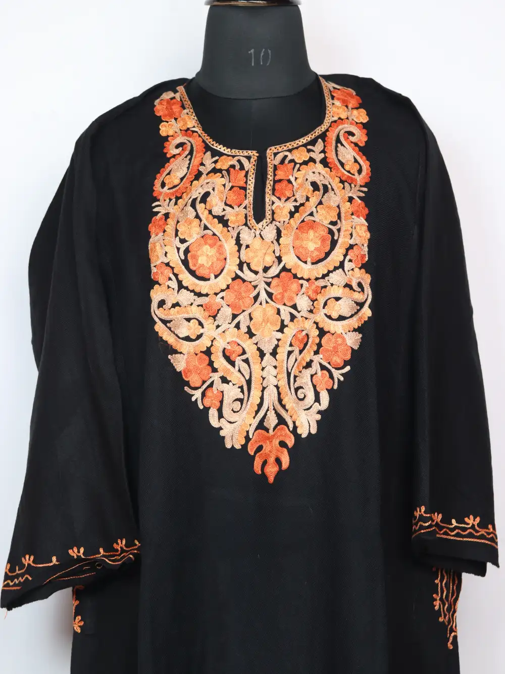 Black Woolen Cashmilon Pheran Azra with Aari Embroidery - Image 2