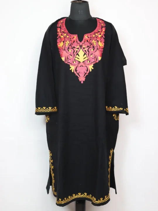 Aari Embroidered Zoya Black Pheran in Cashmilon Wool