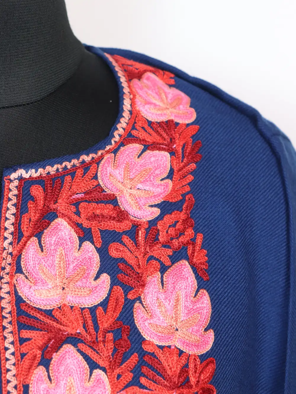Royal Blue Aari Embroidered Javeria Pheran in Cashmilon Wool - Image 3