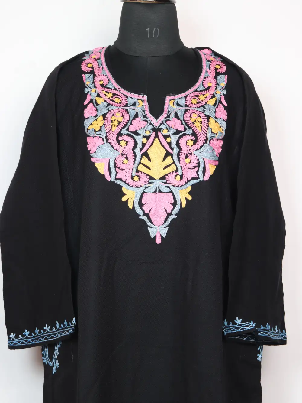 Safa Black Aari Embroidered Pheran in Cashmilon Wool - Image 2