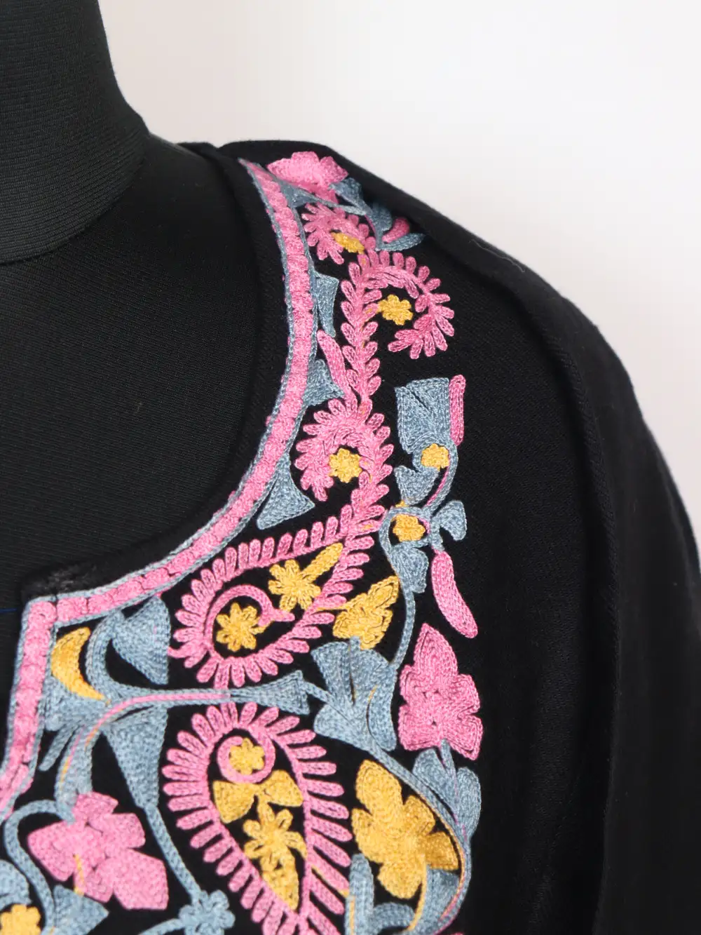 Safa Black Aari Embroidered Pheran in Cashmilon Wool - Image 3