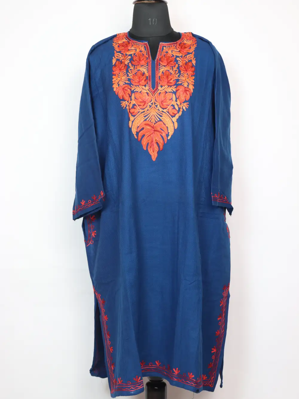 Royal Blue Humaira Cashmilon Wool Pheran with Aari Embroidery