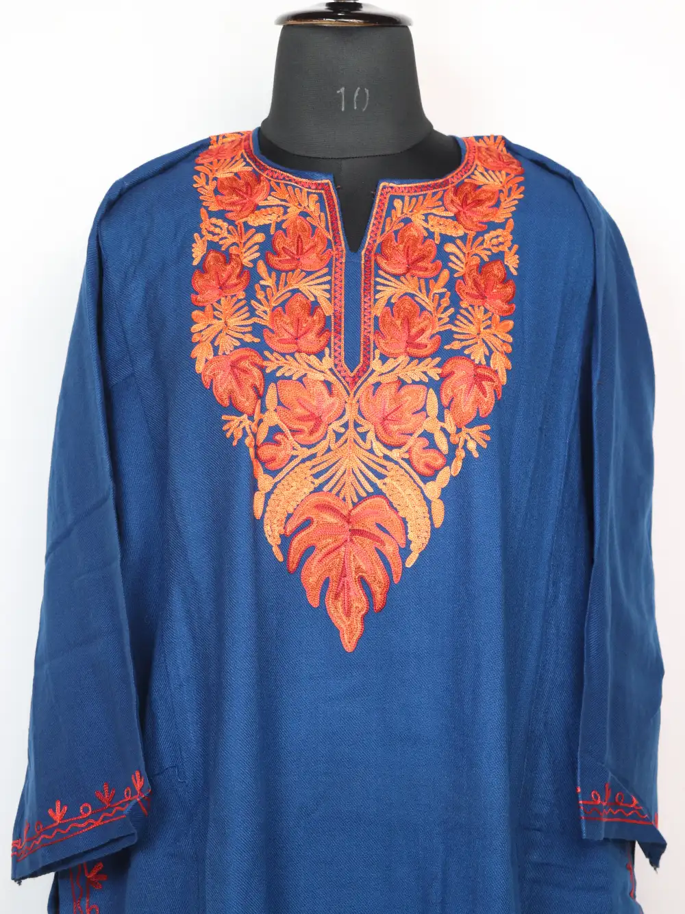Royal Blue Humaira Cashmilon Wool Pheran with Aari Embroidery - Image 2