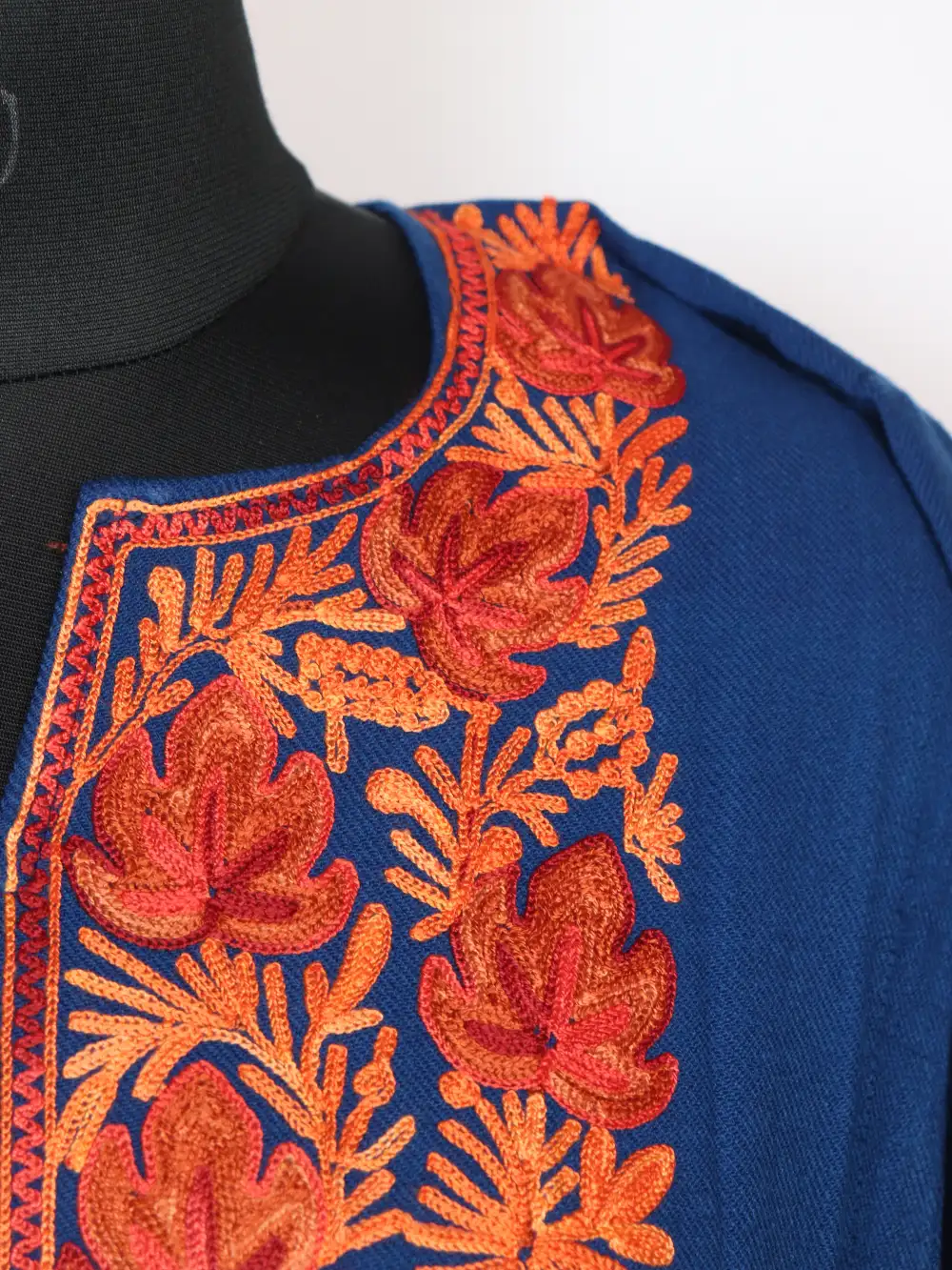Royal Blue Humaira Cashmilon Wool Pheran with Aari Embroidery - Image 3