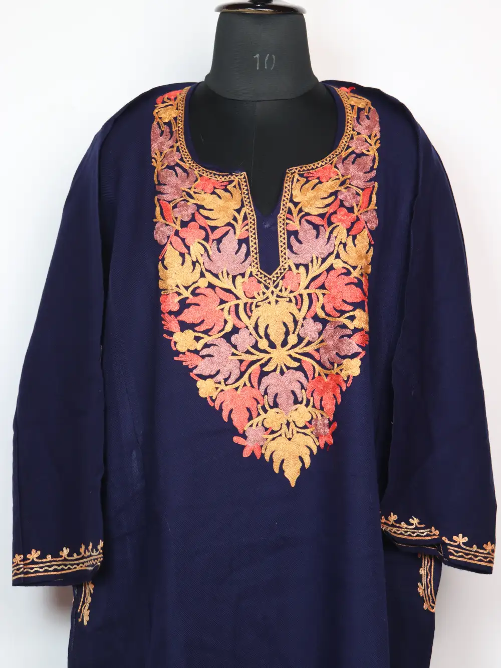 Cashmilon Wool Dark Green Pheran with Aari Embroidery Farahnaz - Image 2