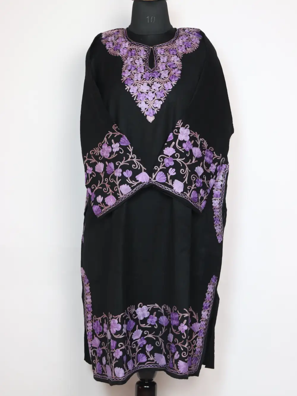 Pheran dress Black Raffal Wool Heavy Daman and Sleeve Aari Work Amara