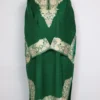 Amara Dark Green Heavy Daman and Sleeve Aari Embroidered Pheran in Raffal Wool
