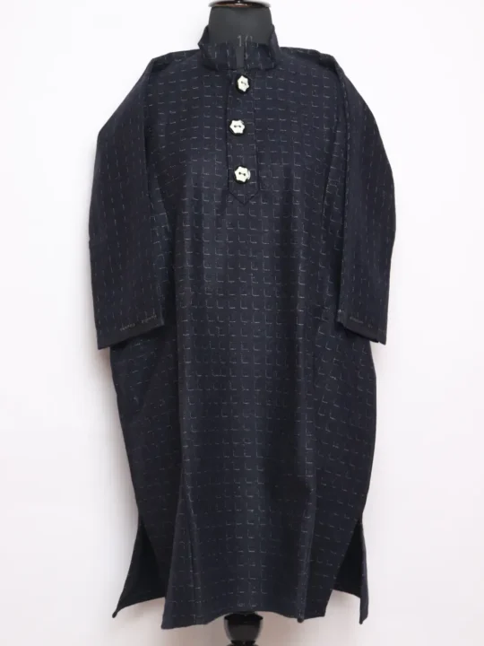 Kashmiri Tariq Navy Blue Check Pheran in Tweed Wool