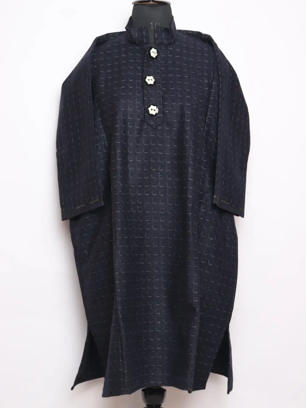 Kashmiri Tariq Navy Blue Check Pheran in Tweed Wool