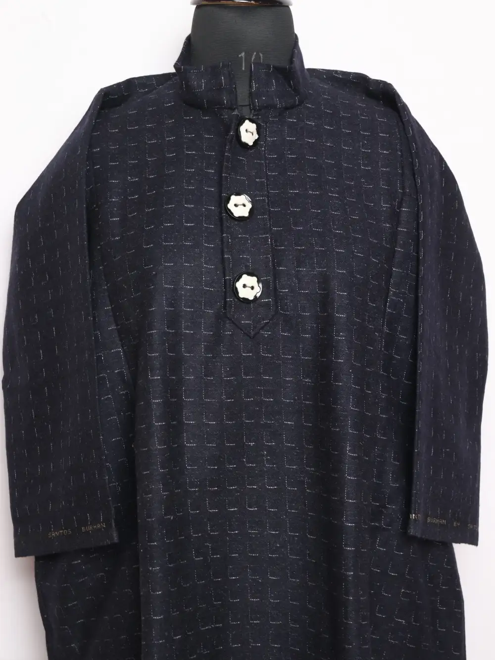Kashmiri Tariq Navy Blue Check Pheran in Tweed Wool for Boys - Image 2