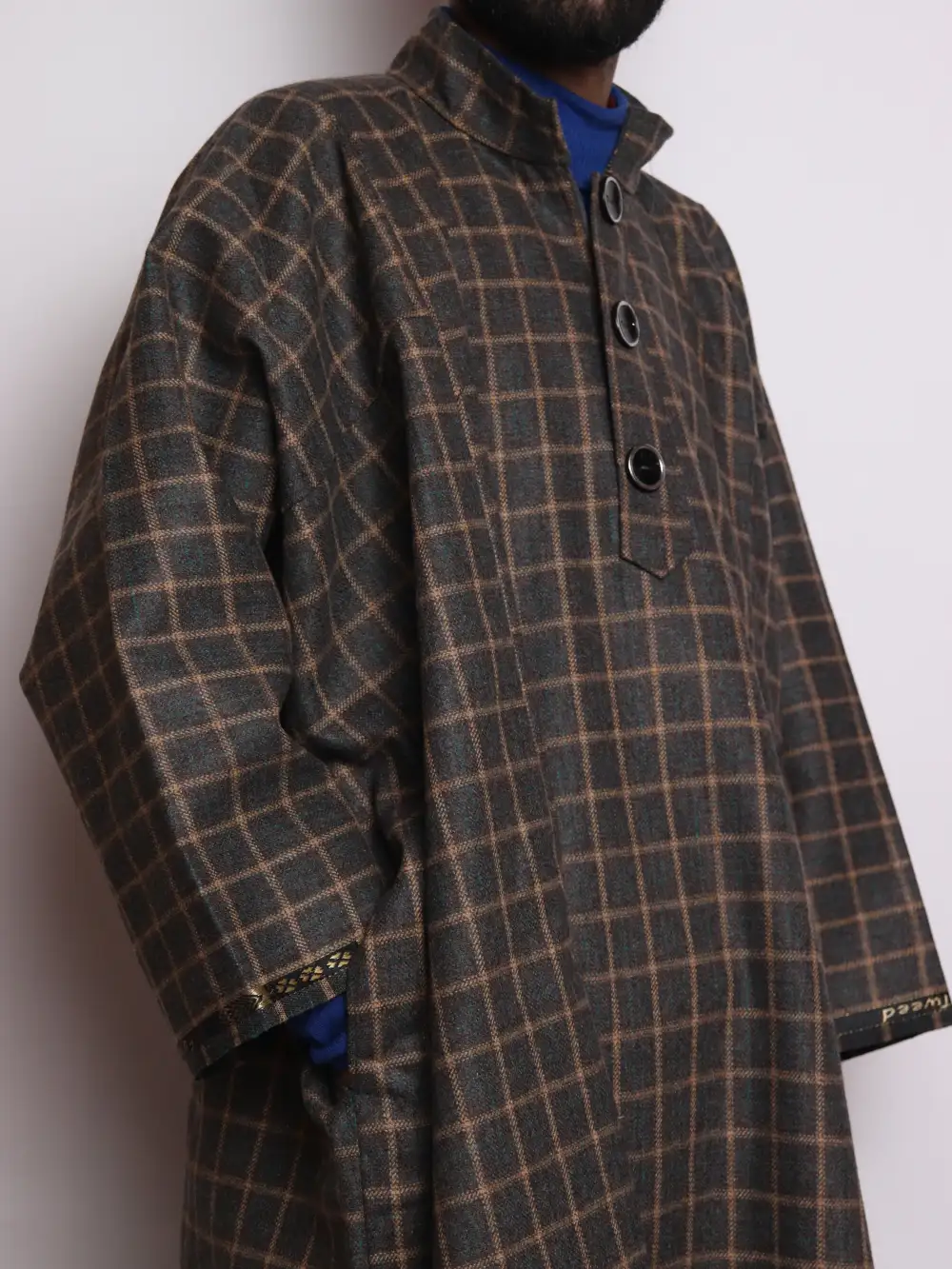 Brown Stylish Kashmiri Check Pheran Tweed Wool Sajjad - Image 2
