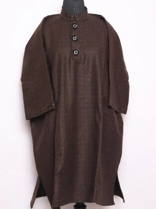 Kashmiri Imran Boys Check Pheran in Dark Brown Tweed Wool