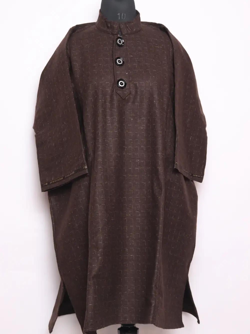 Kashmiri Imran Boys Check Pheran in Dark Brown Tweed Wool