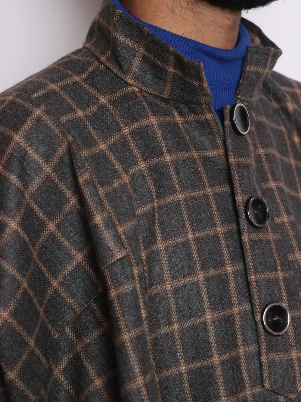 Brown Stylish Kashmiri Check Pheran Tweed Wool Sajjad - Image 3