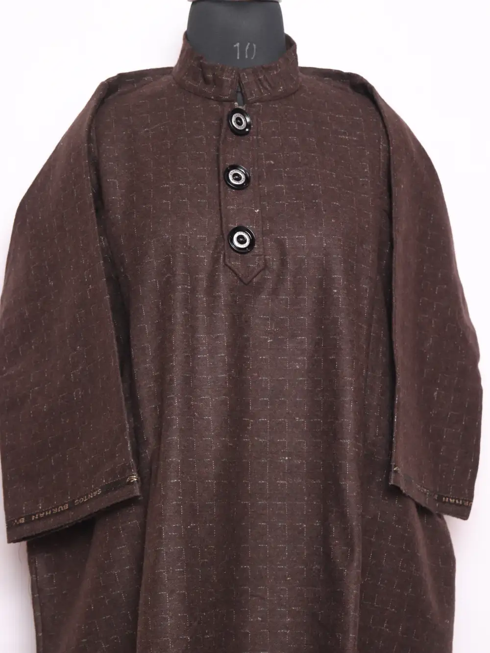 Kashmiri Imran Boys Check Pheran in Dark Brown Tweed Wool - Image 2