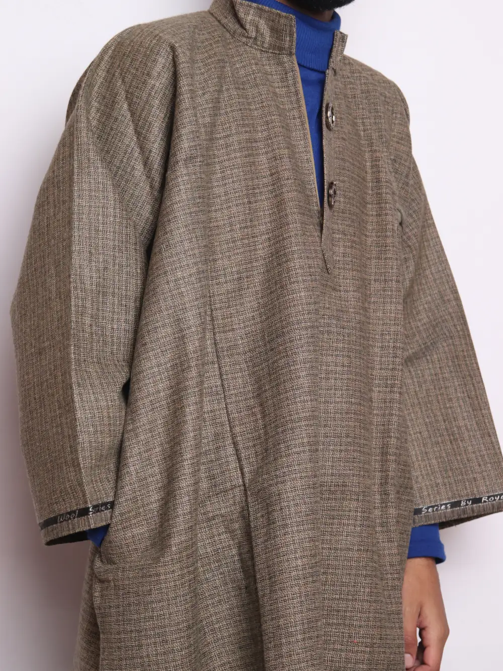 Asad Kashmiri Brown Lakeer Pheran in Tweed Wool - Image 2