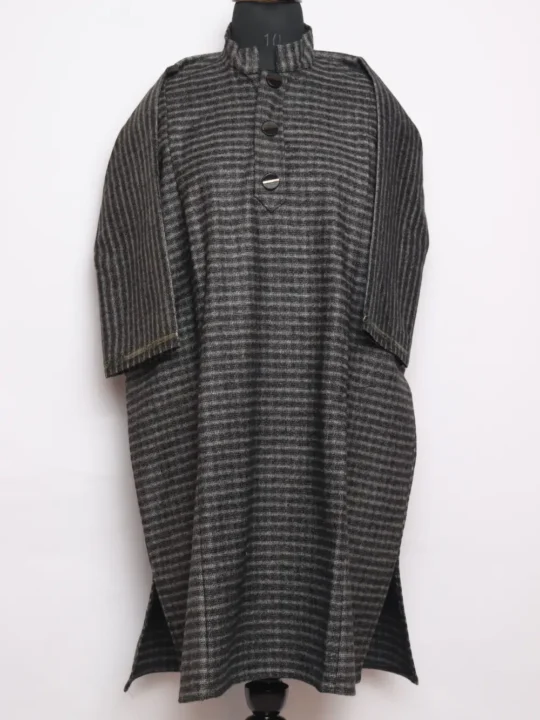 Lakeer Dark Grey Kashmiri Pheran in Tweed Wool