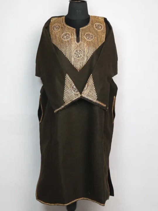 Loose Tweed Aharbal Kashmiri Green Pheran in Sleeve Botte Tilla