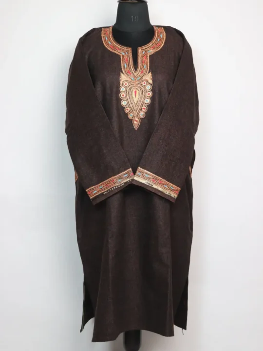 Wine Border Afarwat Kashmiri Pheran in Botte Tilla Tweed