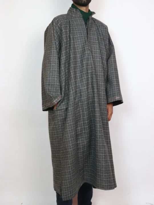 Rehmat Grey Lakeer Kashmiri Pheran in Tweed Wool