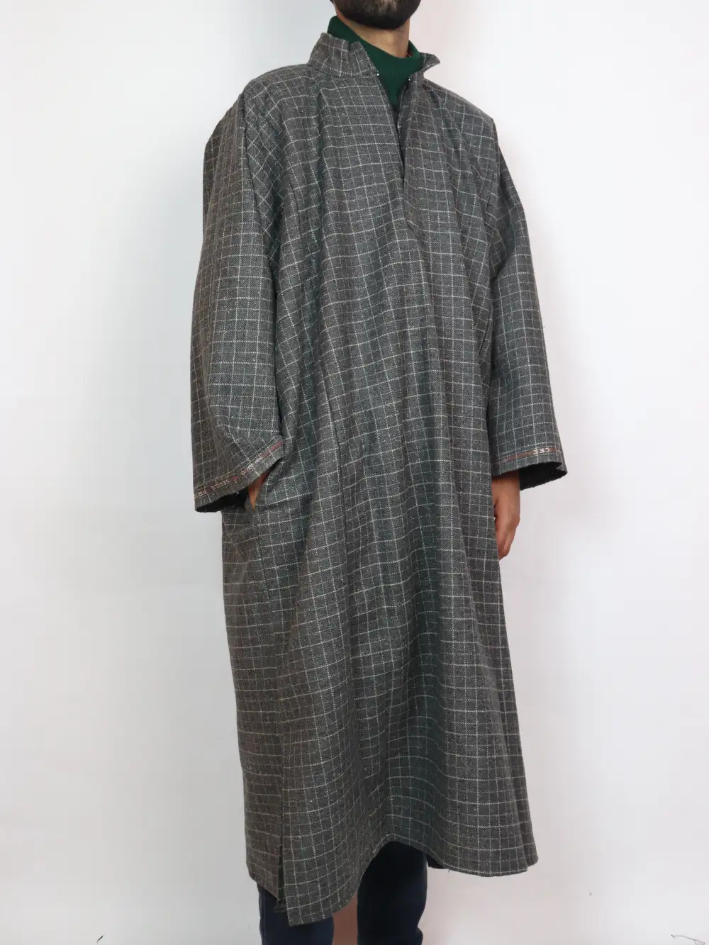 Rehmat Grey Lakeer Kashmiri Pheran in Tweed Wool