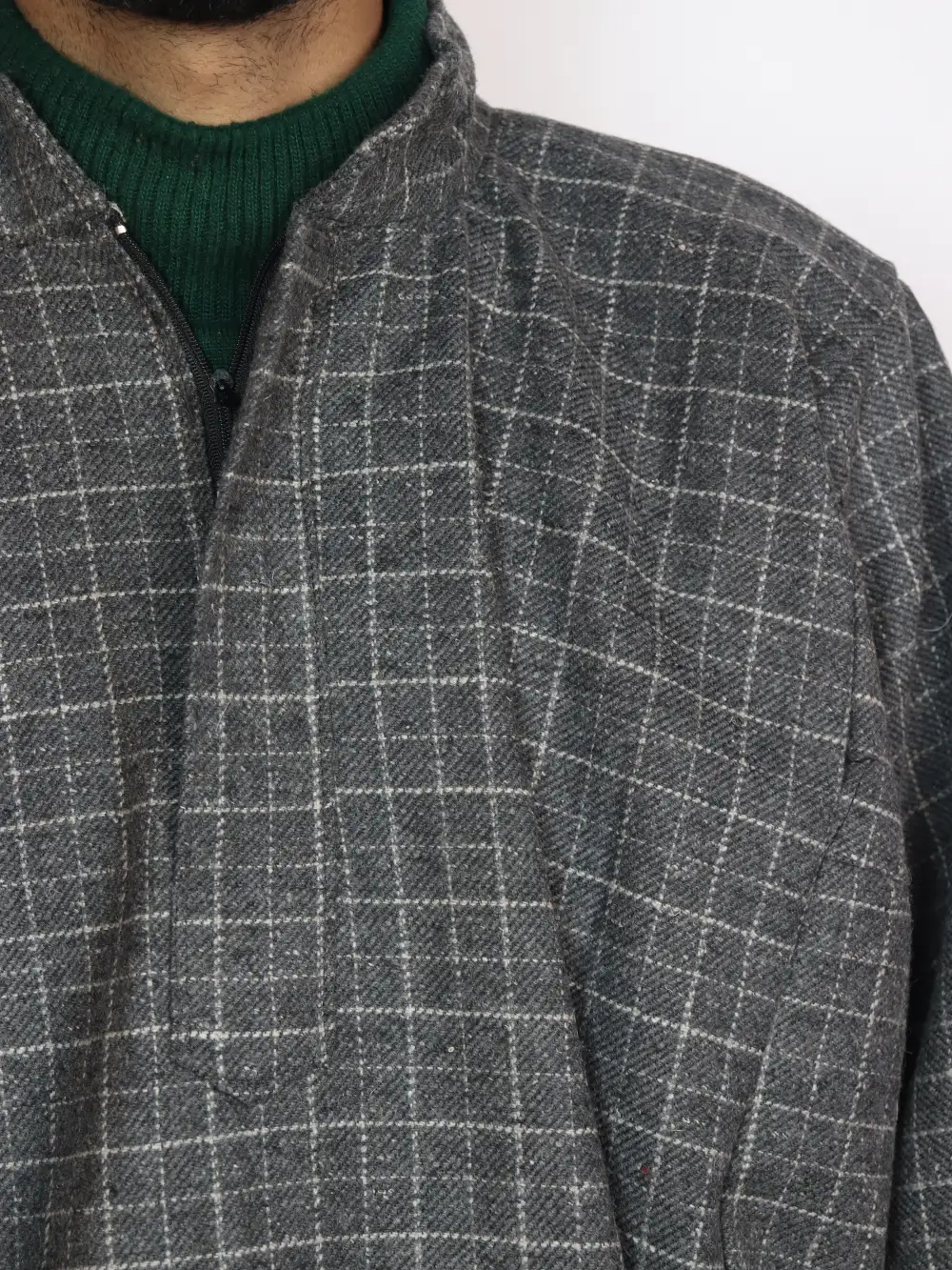 Jamaal Grey Lakeer Kashmiri Pheran in Tweed Wool - Image 3