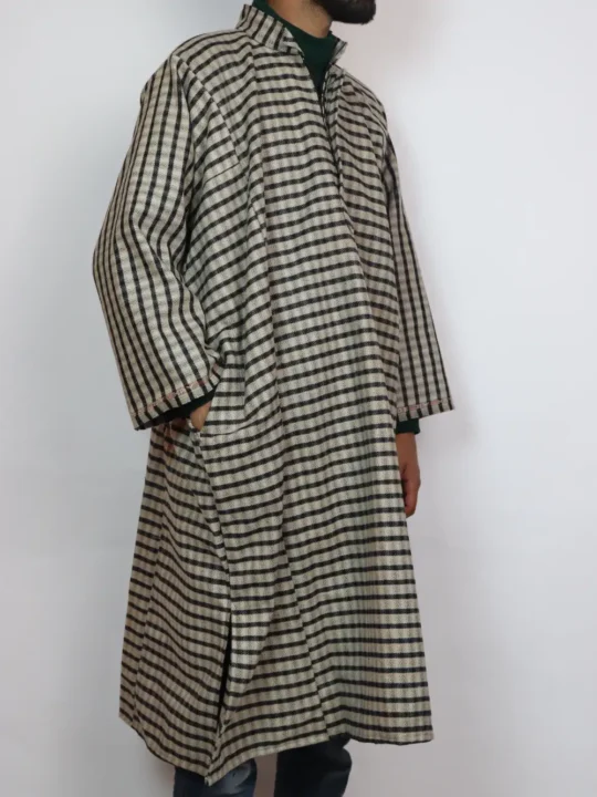 Light Grey Aman Lakeer Kashmiri Pheran in Tweed Wool