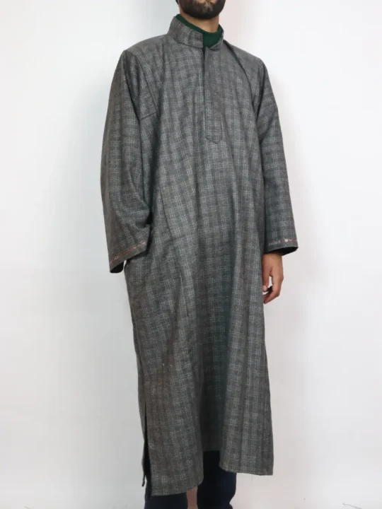 Kashmiri Ash Grey Jamaal Pheran in Tweed Wool
