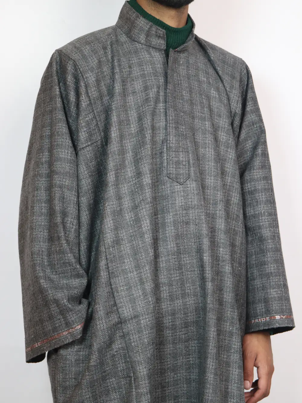 Kashmiri Ash Grey Jamaal Pheran in Tweed Wool - Image 2