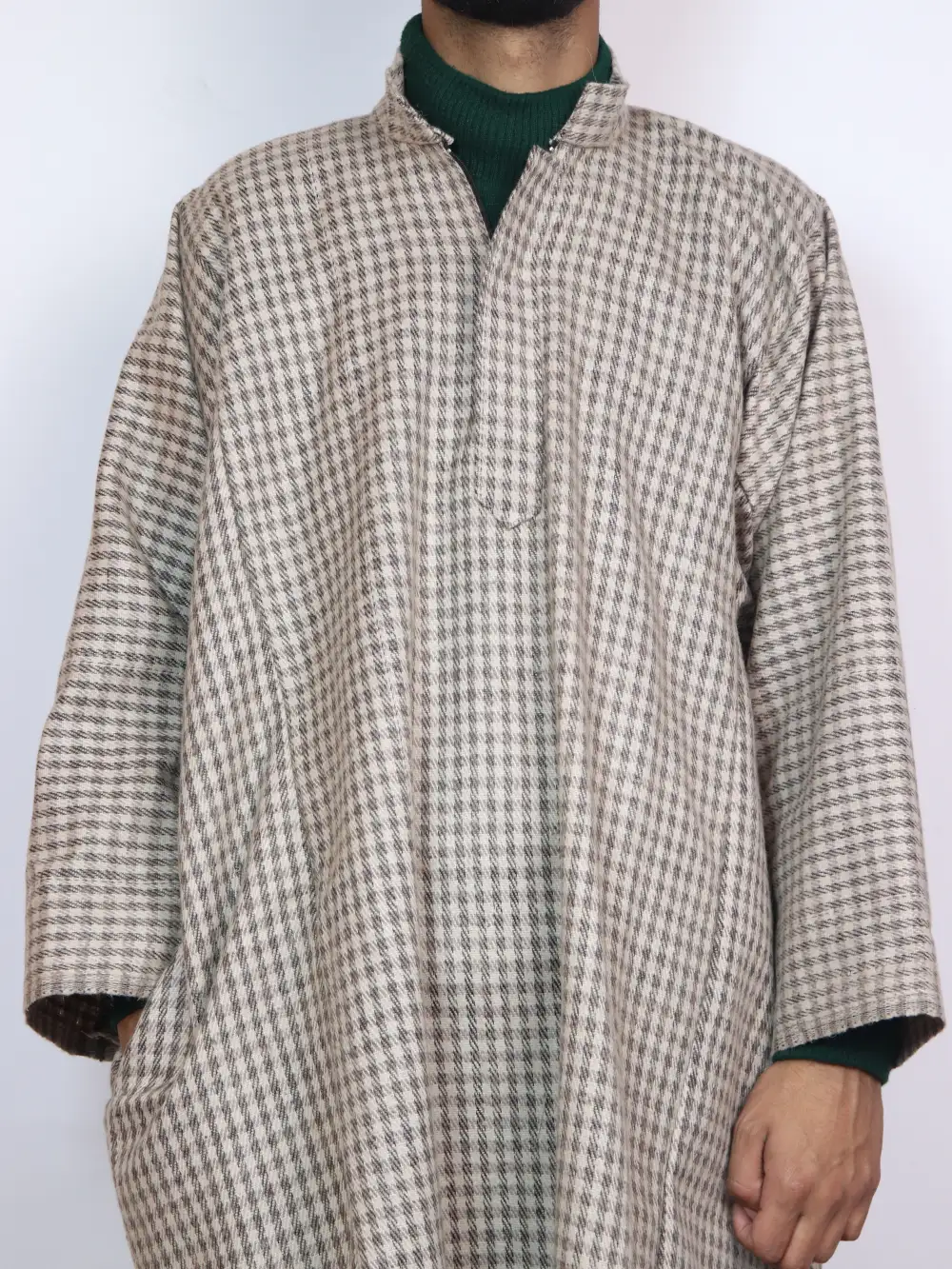 Jamaal Kashmiri Light Brown Pheran in Tweed Wool - Image 2