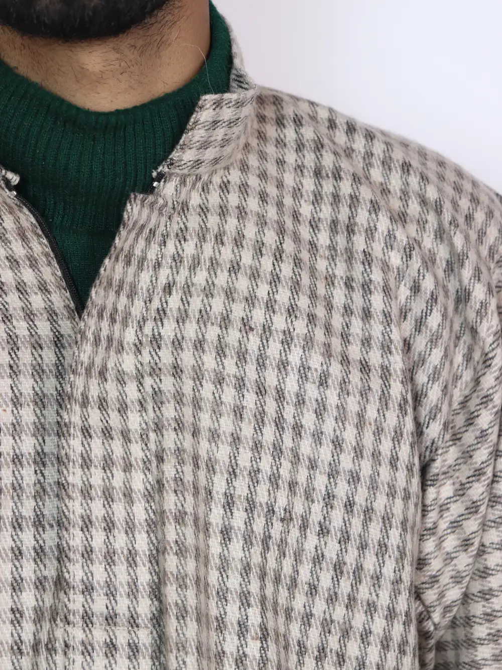 Jamaal Kashmiri Light Brown Pheran in Tweed Wool - Image 3