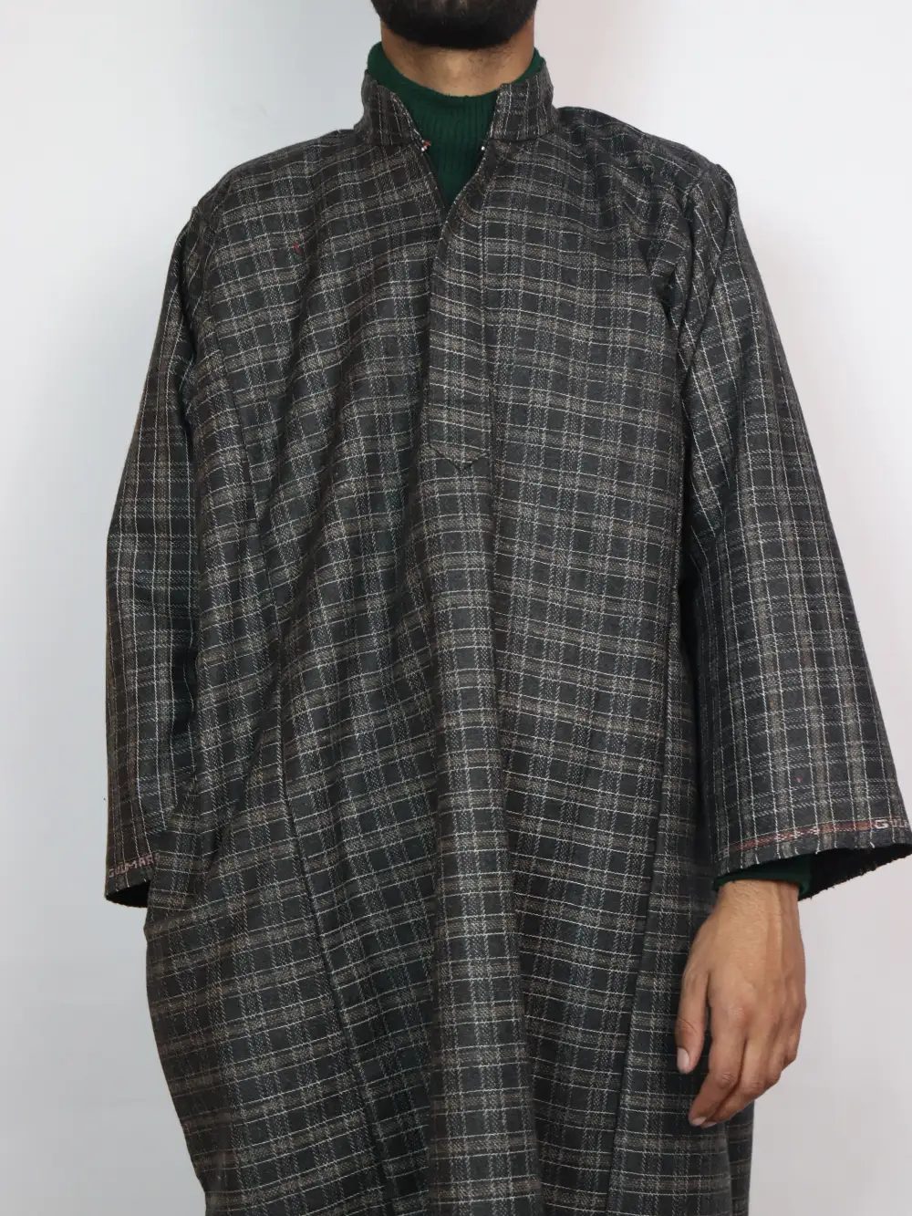 Black Check Jamaal Kashmiri Pheran in Tweed Wool - Image 2