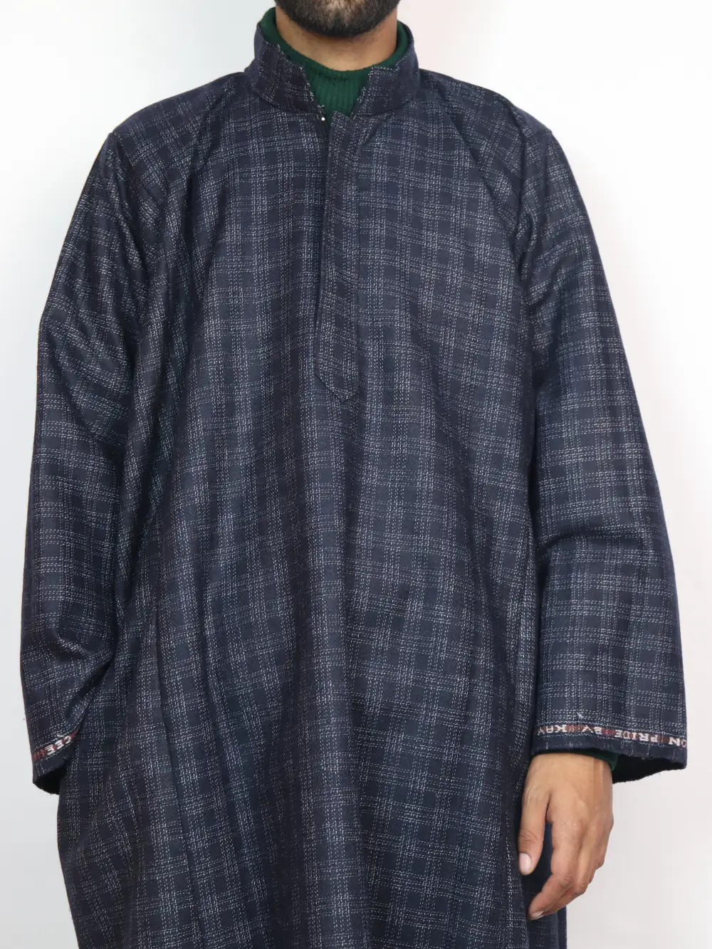 Kashmiri Indigo Blue Pheran in Tweed Wool Jamaal - Image 2