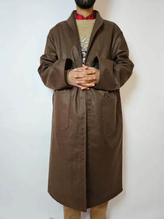 Dark Brown Plain Men Gown Kashmiri Tweed | Bathrobe for Winter