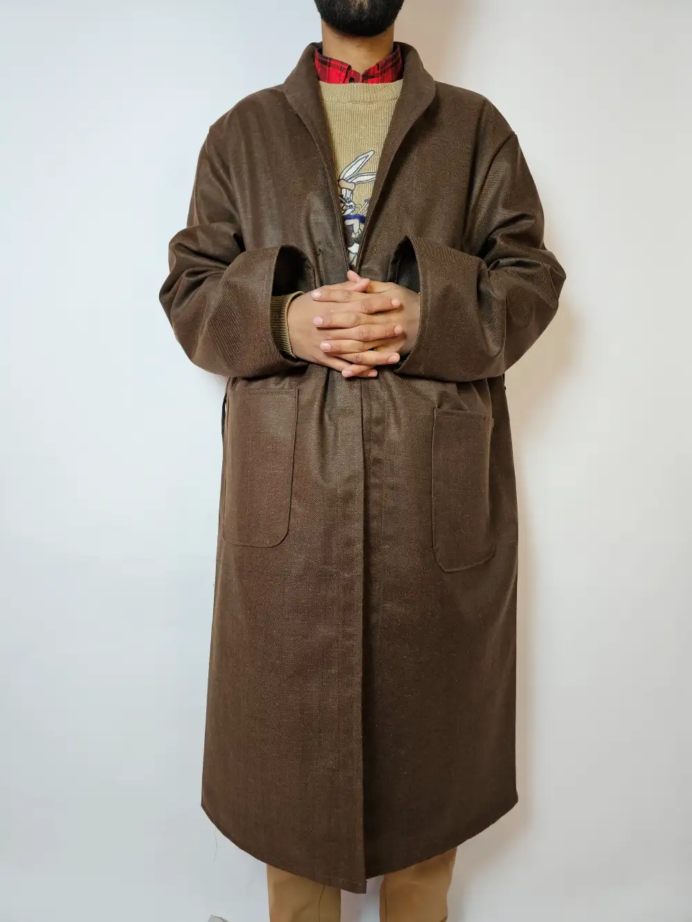 Dark Brown Plain Men Gown Kashmiri Tweed | Bathrobe for Winter