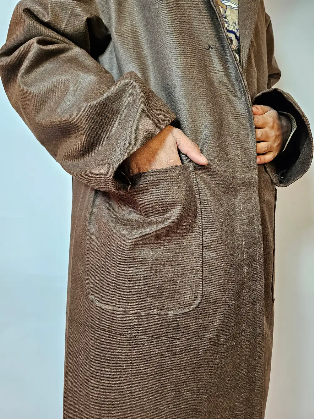 Dark Brown Plain Men Tweed Kashmiri Gown | Bathrobe for Winter - Image 2