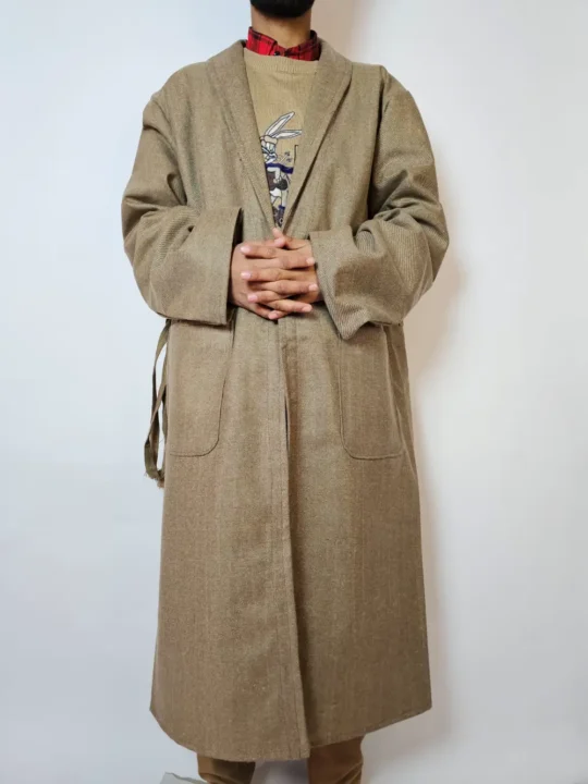 Kashmiri Plain Men Tweed Light Brown Gown | Bathrobe for Winter